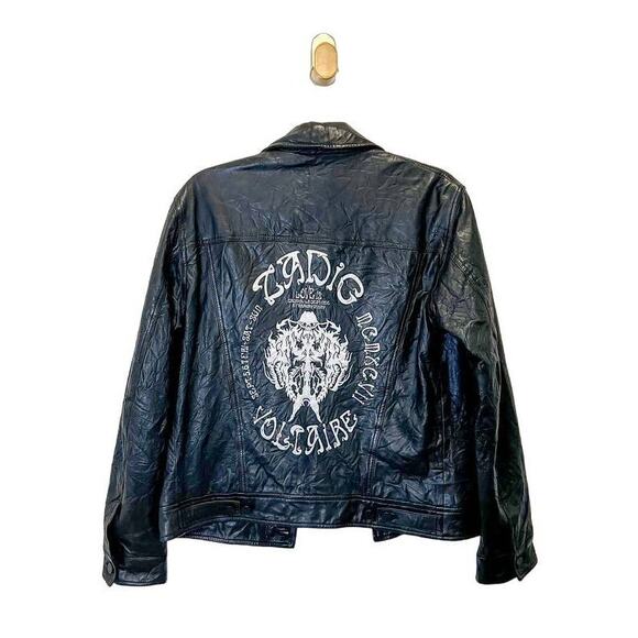 Zadig & Voltaire Kase Lambskin Crinkled Leather Coat Button Down Jacket Small - Picture 3 of 9